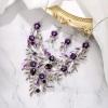 imageBriLove Wedding Bridal Leaf Cluster Jewelry Set for Women Crystal Flower Enamel Statement Necklace Dangle EarringsPurple SliverTone