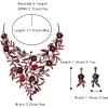 imageBriLove Wedding Bridal Leaf Cluster Jewelry Set for Women Crystal Flower Enamel Statement Necklace Dangle EarringsRuby Color BlackTone
