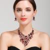 imageBriLove Wedding Bridal Leaf Cluster Jewelry Set for Women Crystal Flower Enamel Statement Necklace Dangle EarringsRuby Color BlackTone