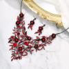 imageBriLove Wedding Bridal Leaf Cluster Jewelry Set for Women Crystal Flower Enamel Statement Necklace Dangle EarringsRuby Color BlackTone