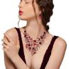 imageBriLove Wedding Bridal Leaf Cluster Jewelry Set for Women Crystal Flower Enamel Statement Necklace Dangle EarringsRuby Color SilverTone