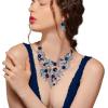imageBriLove Wedding Bridal Leaf Cluster Jewelry Set for Women Crystal Flower Enamel Statement Necklace Dangle EarringsSapphire Color SilverTone