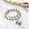 imageBriLove Wedding Jewelry Set for Women Bride Necklace Earrings Crystal Teardrop Oval Cluster Bridal Bridesmaid Party PromEmerald Color GoldTone