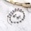 imageBriLove Wedding Jewelry Set for Women Bride Necklace Earrings Crystal Teardrop Oval Cluster Bridal Bridesmaid Party PromGrey SilverTone