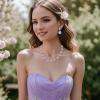imageBriLove Wedding Jewelry Set for Women Bride Necklace Earrings Crystal Teardrop Oval Cluster Bridal Bridesmaid Party PromLight Purple SilverTone