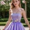 imageBriLove Wedding Jewelry Set for Women Bride Necklace Earrings Crystal Teardrop Oval Cluster Bridal Bridesmaid Party PromLight Purple SilverTone