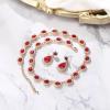 imageBriLove Wedding Jewelry Set for Women Bride Necklace Earrings Crystal Teardrop Oval Cluster Bridal Bridesmaid Party PromRuby Color GoldTone