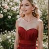 imageBriLove Wedding Jewelry Set for Women Bride Necklace Earrings Crystal Teardrop Oval Cluster Bridal Bridesmaid Party PromRuby Color GoldTone