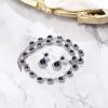imageBriLove Wedding Jewelry Set for Women Bride Necklace Earrings Crystal Teardrop Oval Cluster Bridal Bridesmaid Party PromSapphire Color SilverTone