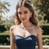 imageBriLove Wedding Jewelry Set for Women Bride Necklace Earrings Crystal Teardrop Oval Cluster Bridal Bridesmaid Party PromSapphire Color SilverTone