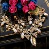 imageBriLove Womens Costume Fashion Crystal Floral Vine Leaf Statement Necklace Dangle Earrings SetChampagne GoldTone