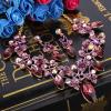 imageBriLove Womens Costume Fashion Crystal Floral Vine Leaf Statement Necklace Dangle Earrings SetDeep Amethyst Color GoldTone