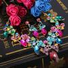 imageBriLove Womens Costume Fashion Crystal Floral Vine Leaf Statement Necklace Dangle Earrings SetMulticolor GoldTone