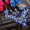 imageBriLove Womens Costume Fashion Crystal Floral Vine Leaf Statement Necklace Dangle Earrings SetRoyal Blue GoldTone