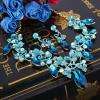 imageBriLove Womens Costume Fashion Crystal Floral Vine Leaf Statement Necklace Dangle Earrings SetTurquoise Color GoldTone