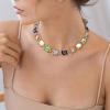 imageBriLove Womens Geometric Collar Necklace Irregular Rectangle Emerald Cut Cluster Stunning Crystal Simulated Pearl Statement Chunky Bib Necklace for PartyColourful GoldTone