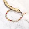 imageBriLove Womens Geometric Collar Necklace Irregular Rectangle Emerald Cut Cluster Stunning Crystal Simulated Pearl Statement Chunky Bib Necklace for PartyPink Multicolor GoldTone