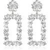 imageBriLove Gorgeous Sparkly Rhinestone Marquise Teardrop Flower Rectangle Geometric Statement Dangle Earrings for Women Party Daily WearClear SilverTone