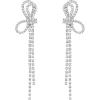imageBriLove Sparkly Bling Rhinestones Earrings for WomenLong Linear Bow Tassels Dangle Party Prom Daily WearClear SilverTone