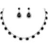 imageBriLove Wedding Jewelry Set for Women Bride Necklace Earrings Crystal Teardrop Oval Cluster Bridal Bridesmaid Party PromBlack SilverTone