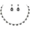 imageBriLove Wedding Jewelry Set for Women Bride Necklace Earrings Crystal Teardrop Oval Cluster Bridal Bridesmaid Party PromGrey SilverTone