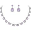 imageBriLove Wedding Jewelry Set for Women Bride Necklace Earrings Crystal Teardrop Oval Cluster Bridal Bridesmaid Party PromLight Purple SilverTone