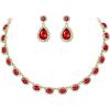 imageBriLove Wedding Jewelry Set for Women Bride Necklace Earrings Crystal Teardrop Oval Cluster Bridal Bridesmaid Party PromRuby Color GoldTone
