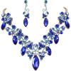 imageBriLove Womens Costume Fashion Crystal Floral Vine Leaf Statement Necklace Dangle Earrings SetRoyal Blue GoldTone