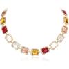 imageBriLove Womens Geometric Collar Necklace Irregular Rectangle Emerald Cut Cluster Stunning Crystal Simulated Pearl Statement Chunky Bib Necklace for PartyPink Multicolor GoldTone