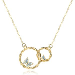 imageBriLove 925 Sterling Silver Cubic Zirconia Dainty Butterfly Double Circles Pendant Necklace for Women Mom Mothers DayValentines DayBirthdayChristmasAnniversaryBlue Topaz 14k Gold