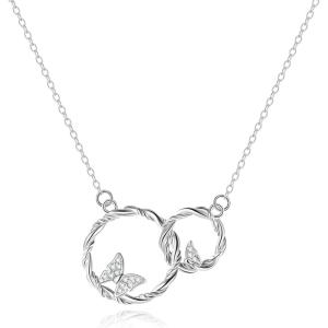 imageBriLove 925 Sterling Silver Cubic Zirconia Dainty Butterfly Double Circles Pendant Necklace for Women Mom Mothers DayValentines DayBirthdayChristmasAnniversaryClear SilverTone