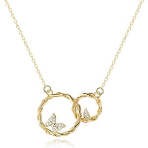 imageBriLove 925 Sterling Silver Cubic Zirconia Dainty Butterfly Double Circles Pendant Necklace for Women Mom Mothers DayValentines DayBirthdayChristmasAnniversaryClear 14K Gold