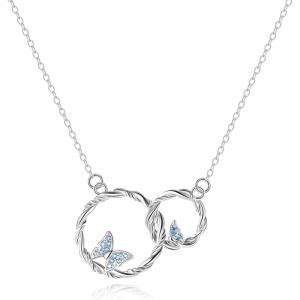 imageBriLove 925 Sterling Silver Cubic Zirconia Dainty Butterfly Double Circles Pendant Necklace for Women Mom Mothers DayValentines DayBirthdayChristmasAnniversaryBlue Topaz SilverTone