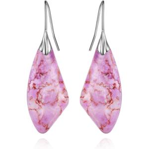 imageBriLove Dainty Elegant 925 Sterling Silver Natural Stone Unique Irregular Lightweight Dangle Drop Earrings Multiple Styles Jewelry for Birthday Party GiftIrregular StonePink