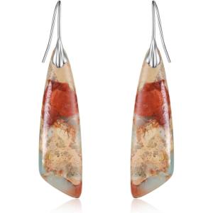 imageBriLove Dainty Elegant 925 Sterling Silver Natural Stone Unique Irregular Lightweight Dangle Drop Earrings Multiple Styles Jewelry for Birthday Party Gift01Natural Stone Brown