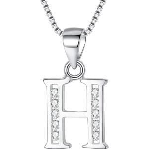 imageBriLove Gifts for Mom Women 925 Sterling Silver Cubic Zirconia 26 Initial Letter Alphabet Pendant Necklace for Mothers DayValentines DayBirthdayChristmasAnniversaryAlphabet H