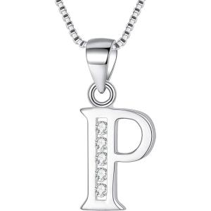 imageBriLove Gifts for Mom Women 925 Sterling Silver Cubic Zirconia 26 Initial Letter Alphabet Pendant Necklace for Mothers DayValentines DayBirthdayChristmasAnniversaryAlphabet P