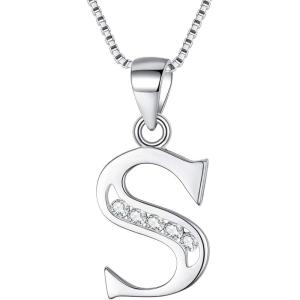 imageBriLove Gifts for Mom Women 925 Sterling Silver Cubic Zirconia 26 Initial Letter Alphabet Pendant Necklace for Mothers DayValentines DayBirthdayChristmasAnniversaryAlphabet S