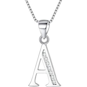 imageBriLove Gifts for Mom Women 925 Sterling Silver Cubic Zirconia 26 Initial Letter Alphabet Pendant Necklace for Mothers DayValentines DayBirthdayChristmasAnniversaryAlphabet A