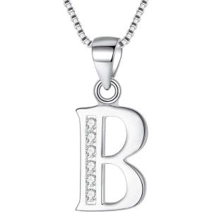imageBriLove Gifts for Mom Women 925 Sterling Silver Cubic Zirconia 26 Initial Letter Alphabet Pendant Necklace for Mothers DayValentines DayBirthdayChristmasAnniversaryAlphabet B