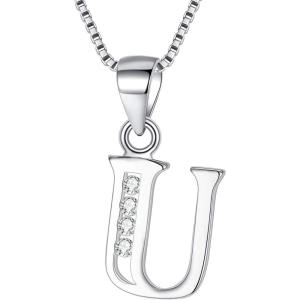 imageBriLove Gifts for Mom Women 925 Sterling Silver Cubic Zirconia 26 Initial Letter Alphabet Pendant Necklace for Mothers DayValentines DayBirthdayChristmasAnniversaryAlphabet U