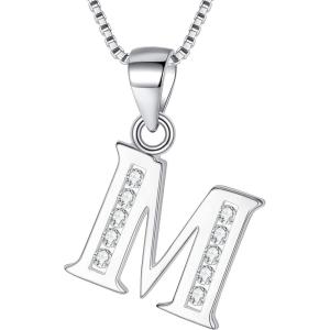 imageBriLove Gifts for Mom Women 925 Sterling Silver Cubic Zirconia 26 Initial Letter Alphabet Pendant Necklace for Mothers DayValentines DayBirthdayChristmasAnniversaryAlphabet M