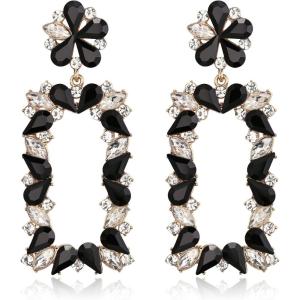 imageBriLove Gorgeous Sparkly Rhinestone Marquise Teardrop Flower Rectangle Geometric Statement Dangle Earrings for Women Party Daily WearBlack GoldTone
