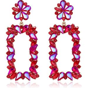 imageBriLove Gorgeous Sparkly Rhinestone Marquise Teardrop Flower Rectangle Geometric Statement Dangle Earrings for Women Party Daily WearFuchsia GoldTone