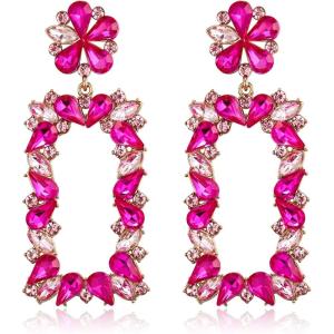 imageBriLove Gorgeous Sparkly Rhinestone Marquise Teardrop Flower Rectangle Geometric Statement Dangle Earrings for Women Party Daily WearPink GoldTone