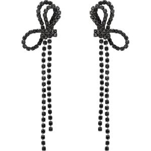 imageBriLove Sparkly Bling Rhinestones Earrings for WomenLong Linear Bow Tassels Dangle Party Prom Daily WearBlack BlackTone
