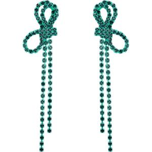 imageBriLove Sparkly Bling Rhinestones Earrings for WomenLong Linear Bow Tassels Dangle Party Prom Daily WearEmerald Color GreenTone