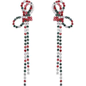 imageBriLove Sparkly Bling Rhinestones Earrings for WomenLong Linear Bow Tassels Dangle Party Prom Daily WearMulticolor SilverTone