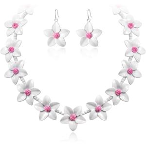 imageBriLove Unique Chic Flower Cluster Statement Necklace Dangle Earrings Jewelry Set for Women Costume Cosplay Party AccessoriesWhite