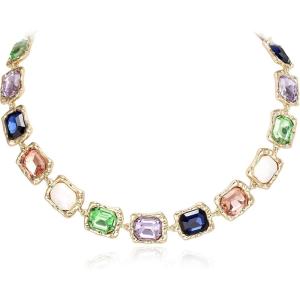 imageBriLove Womens Geometric Collar Necklace Irregular Rectangle Emerald Cut Cluster Stunning Crystal Simulated Pearl Statement Chunky Bib Necklace for PartyColourful GoldTone